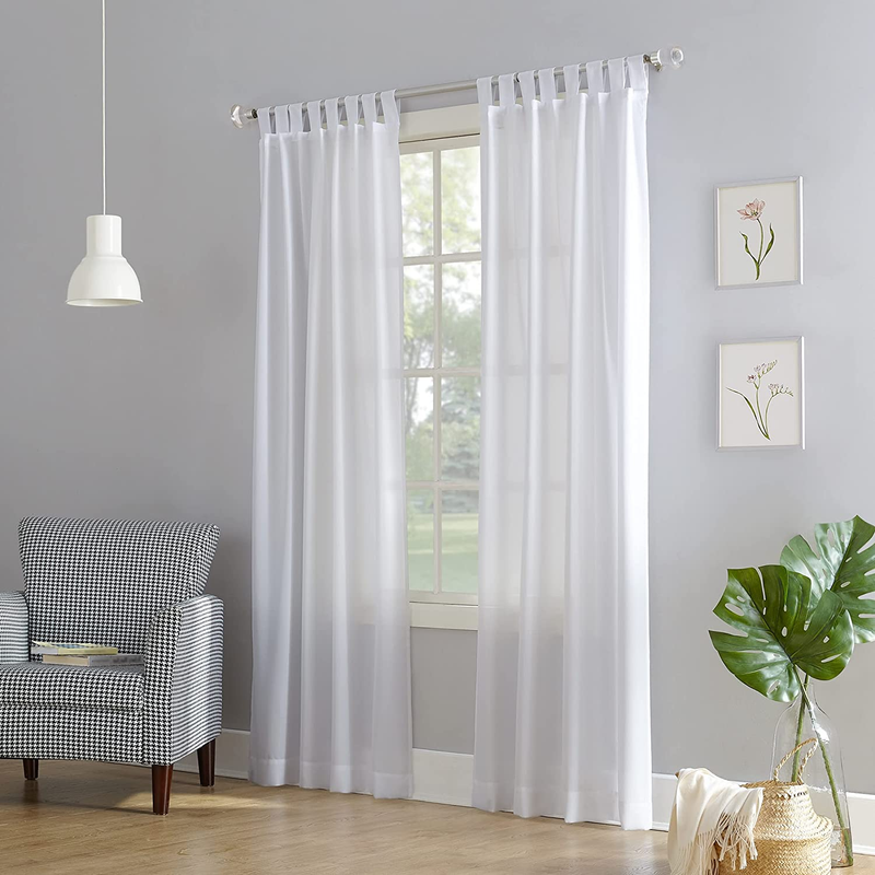 Trevor Heathered Texture Semi-Sheer Tab Top Curtain Panel Pair, 40" X 95", White