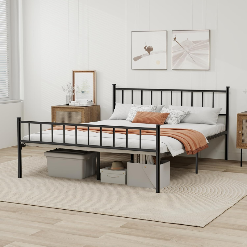 Metal Platform Full Bed Frame with Headboard Sturdy Steel Slats Support No Box S