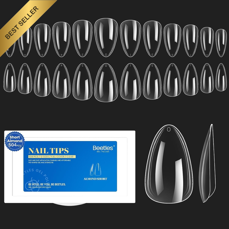 Beetles Gel Nail Tips Soft Nail Extension Set，504Pcs 12 Sizes Pre-Shape Clear Sh