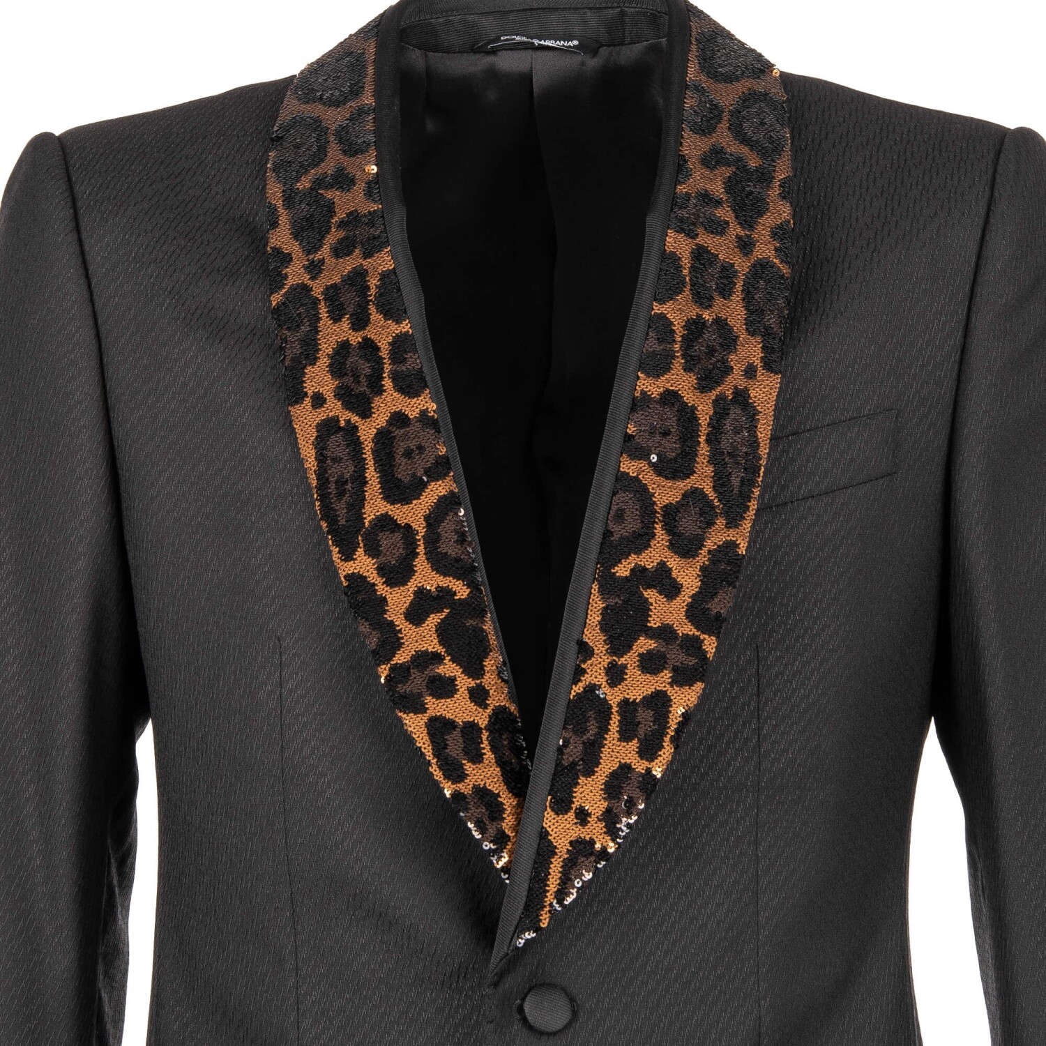 Pre-owned Dolce & Gabbana Tuxedo Blazer Jacket Sicilia W Sequins Leopard Lapel Black 09742