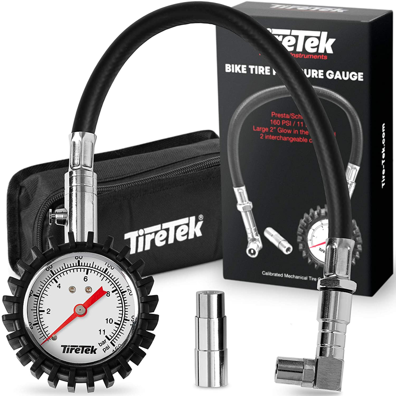 Road Bike Tire Pressure Gauge, 160 PSI with Interchangeable 