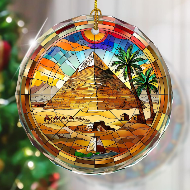Pyramid Stained Glass Ornament, Christmas Tree Decor, Pyramid Ornaments for Chri