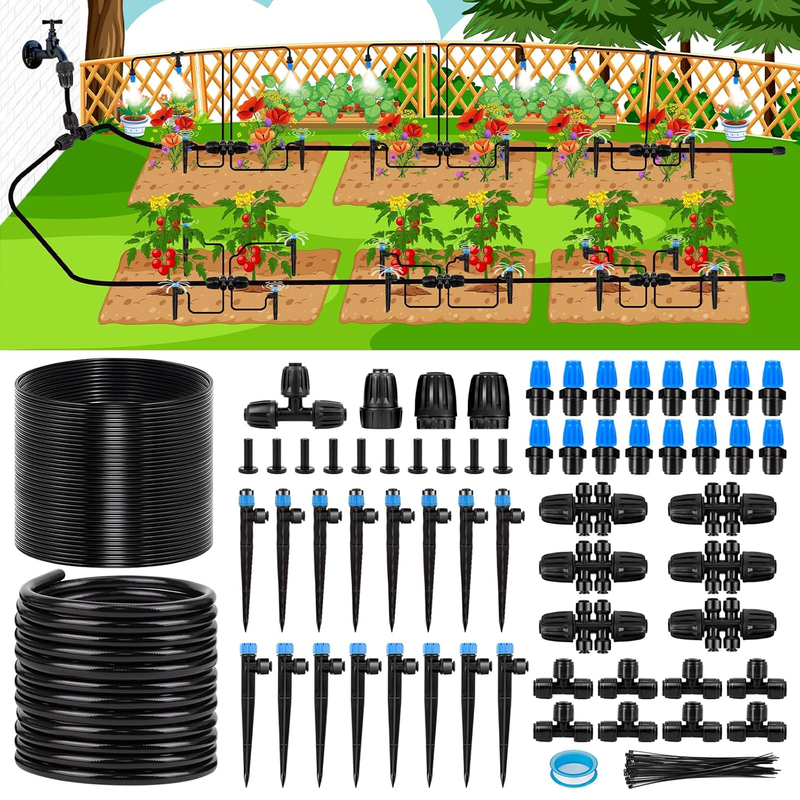 230FT Quick-Connect Drip Irrigation System Kit for Greenhouse Lawn Plant