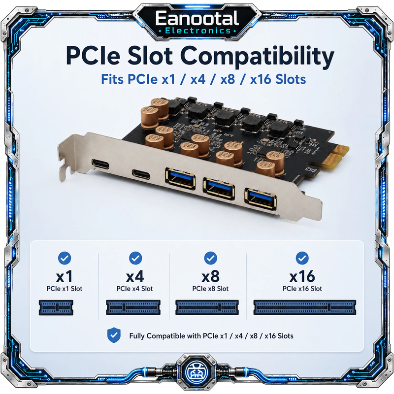 PCI Express USB 3.0 Type-C Expansion Card 3 USB-A 2 USB-C 5 Port 5Gbps Internal
