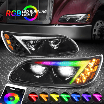 [RGB DRL + светодиодный сигнал] Для фар Peterbilt 99-20 387 325 330 335 337 340 в черном цвете