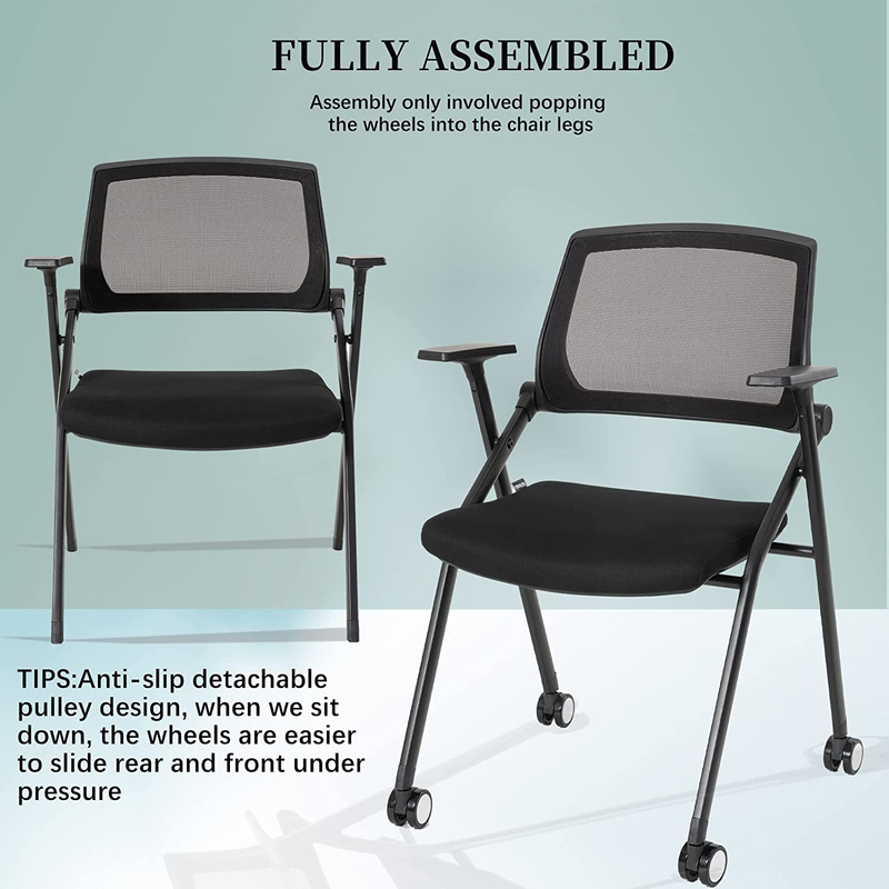 2 Pack Office Conference Chairs with Wheels Foldable Mid Back Mesh Guest Recepti