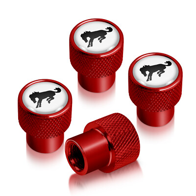 Ford Bronco Logo in White on Red Aluminum Tire Valve Stem Caps
