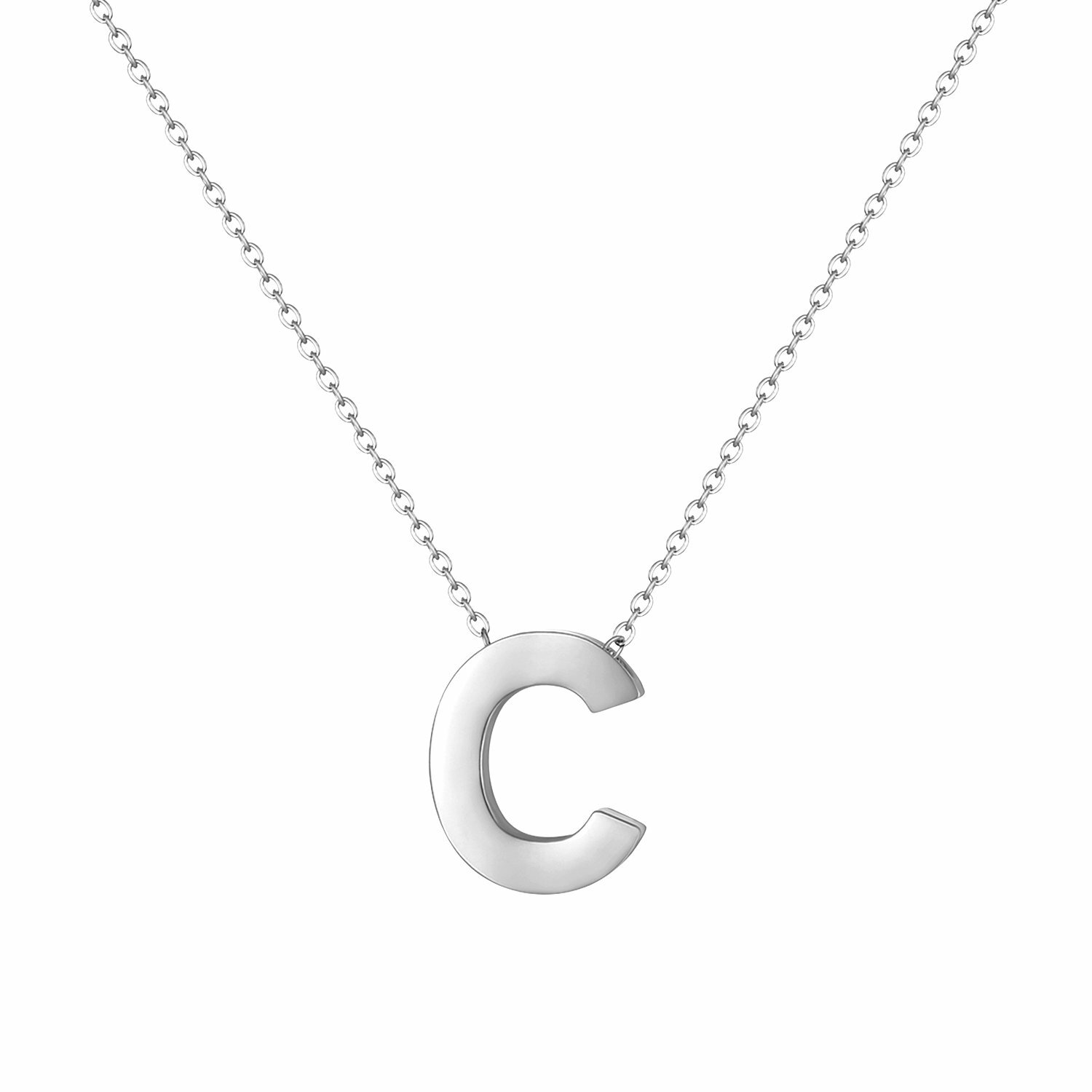 Women's A-Z Alphabet Initial Necklace Polished Silver Tone