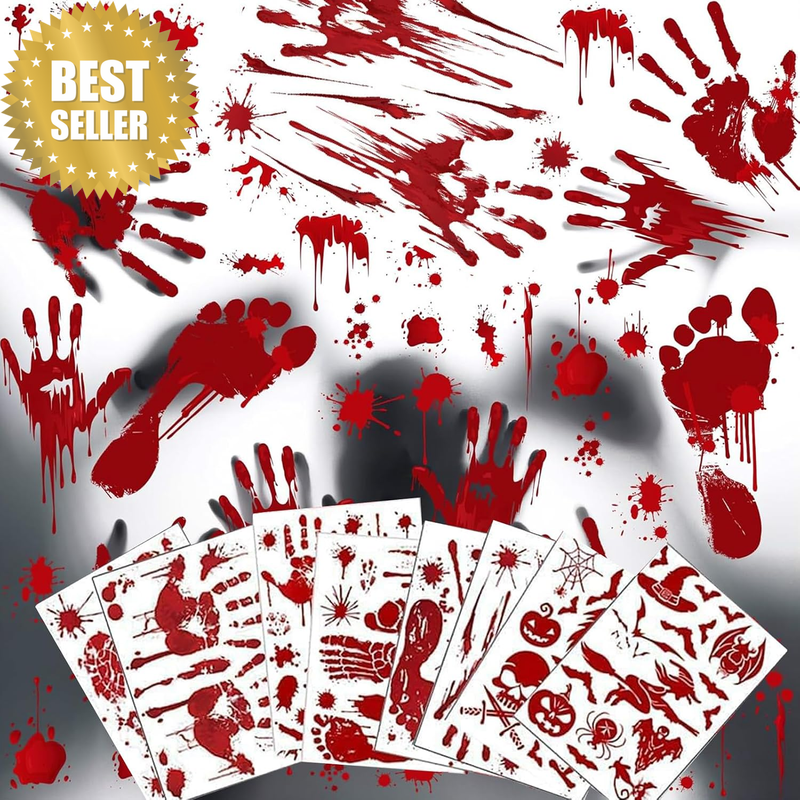 95Pcs/8 Sheet Halloween Party Decorations, PVC Bloody Handprint Halloween Decora