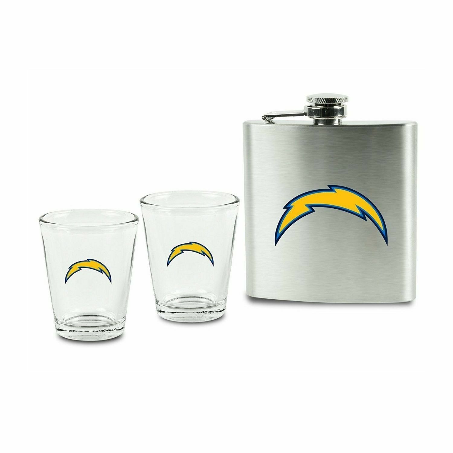 Зарядные устройства NFL Los Angeles Chargers из нержавеющей стали с 6 унциями колбы и 2 унциями стеклянной рюмки