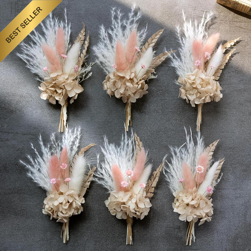 Miniature Dried Flower Bouquet (Pack of 6), Small Dried Pampas Grass, Small Drie