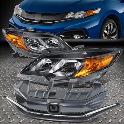 Для 14-15 Honda Civic Coupe OE Style Фары головного света Хром + Передняя решетка радиатора