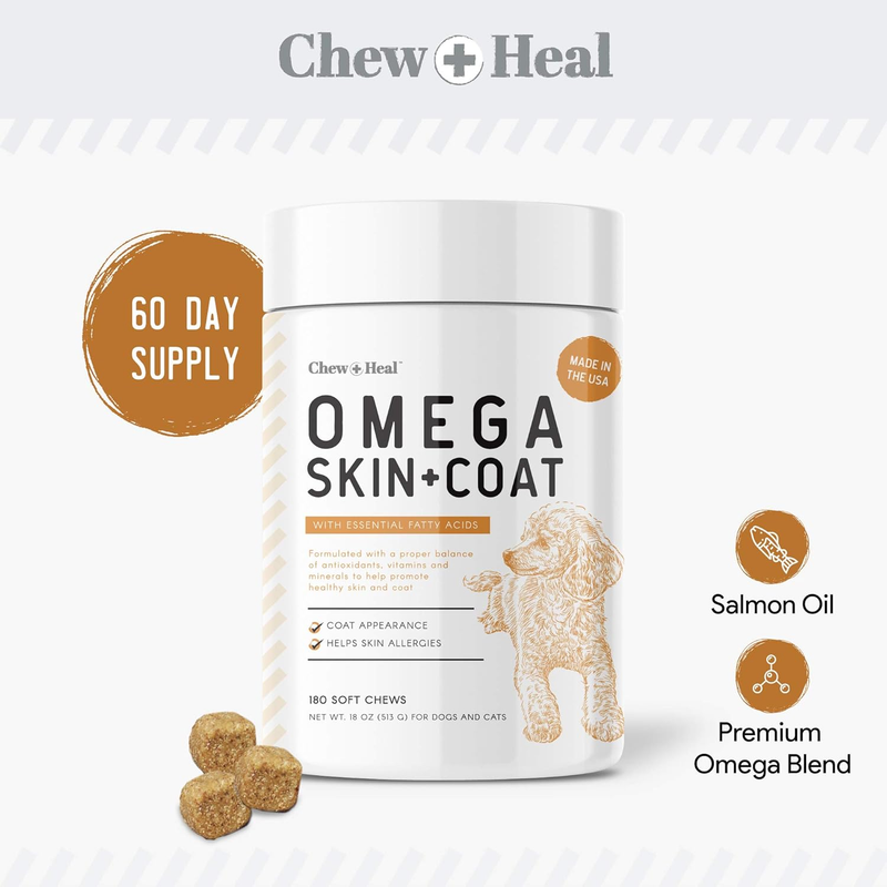 180 Healthy Salmon Oil/Flaxseed/Omega 3/6 for Dogs-SoftChew Treats Skin & Coat
