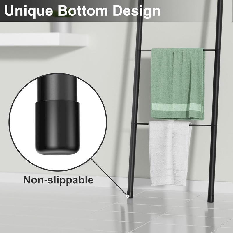 Black Metal Blanket Ladder - Free Standing Wall Leaning Ladder Towel Rack for De