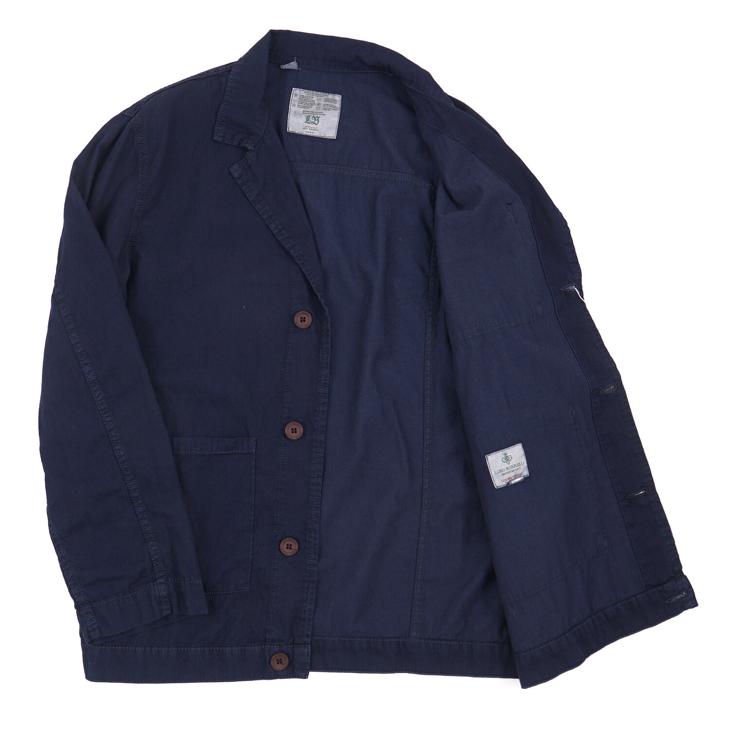 Pre-owned Luigi Borrelli Navy Blue Lightweight Unlined Casual Cotton Blazer L Jacket
