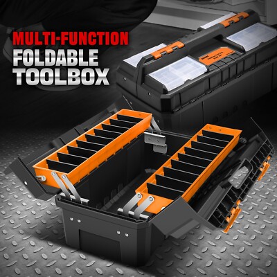 Запирающийся Пластиковый складной ящик для инструментов на 2 ящика с 2 ящиками, Органайзер для хранения Оранжевый / Черный