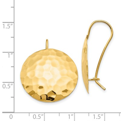 Pre-owned Jewelry Stores Network Polished Hammered Round Disc Kidney Wire Earrings In Real 14k Yellow Gold 25 Mm
