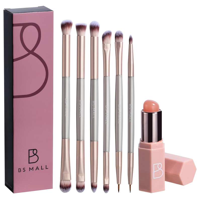BS-MALL 6 Pcs Double-Ended Makeup Brush Set with Silicone Lip Brush - Eyeshadow
