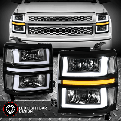 [U-LED DRL +Последовательный сигнал] Для 14-15 фар Silverado 1500 Черный/прозрачный