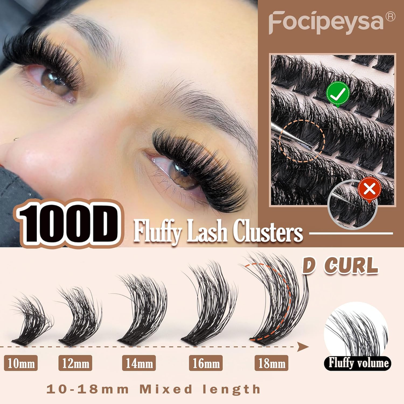 Fluffy Eyelash Extension Kit Volume Lash Clusters Kit 10-18mm Individual Lashes