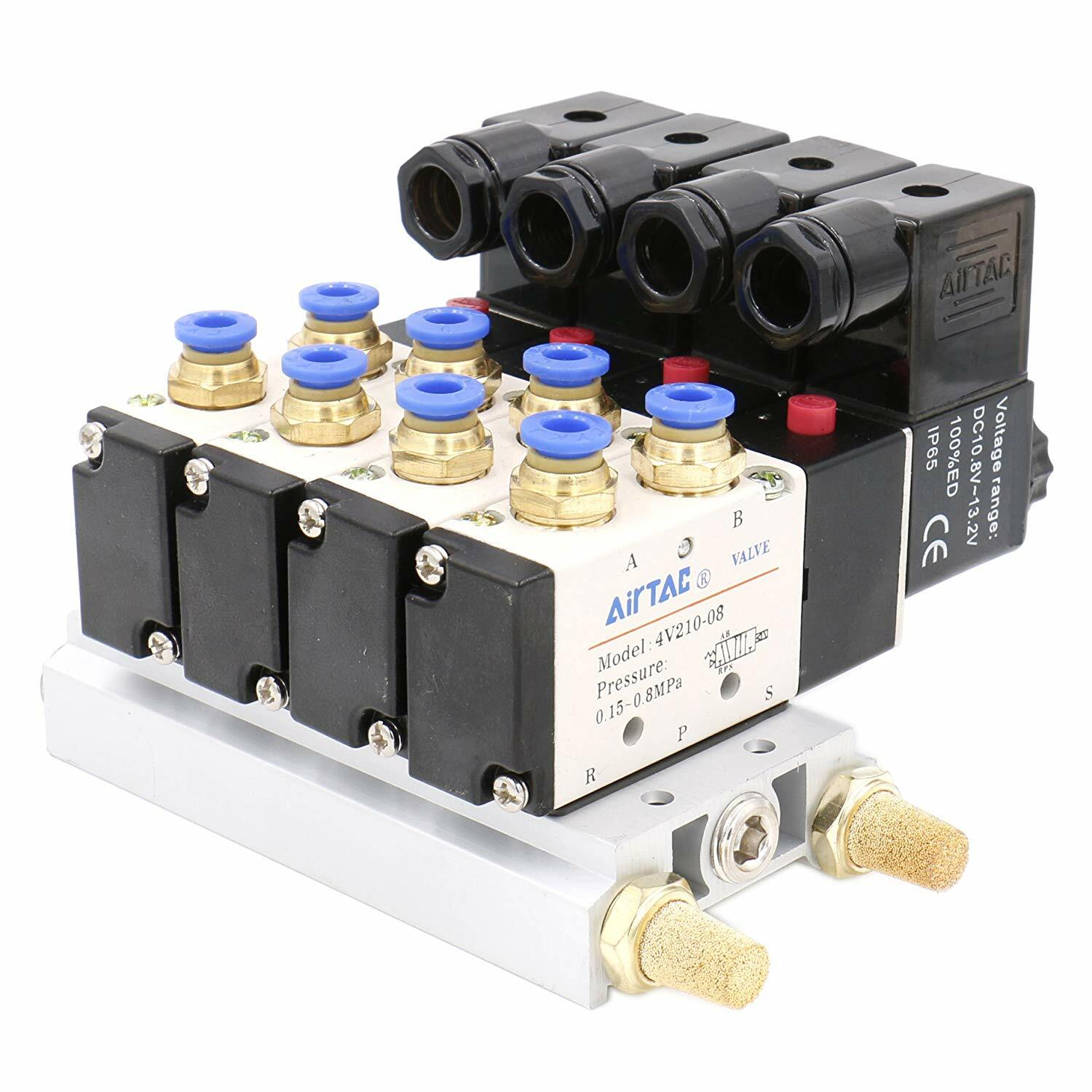 Baomain Magnetventil 4V210-08 – 12V DC, 5/2 Wege, PT1/4, Mit Basis & Schalldämpfer