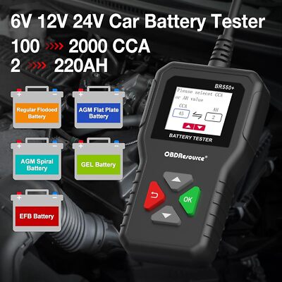 Car Battery Tester Auto Analyzer 6/12/24V Battery Voltage Tester 100-2000CCA SOC