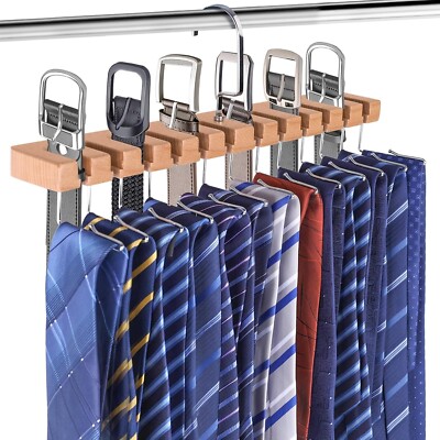 Wooden Belt Hanger Wall Mount Tie and Belt Organizer Display for Closet New