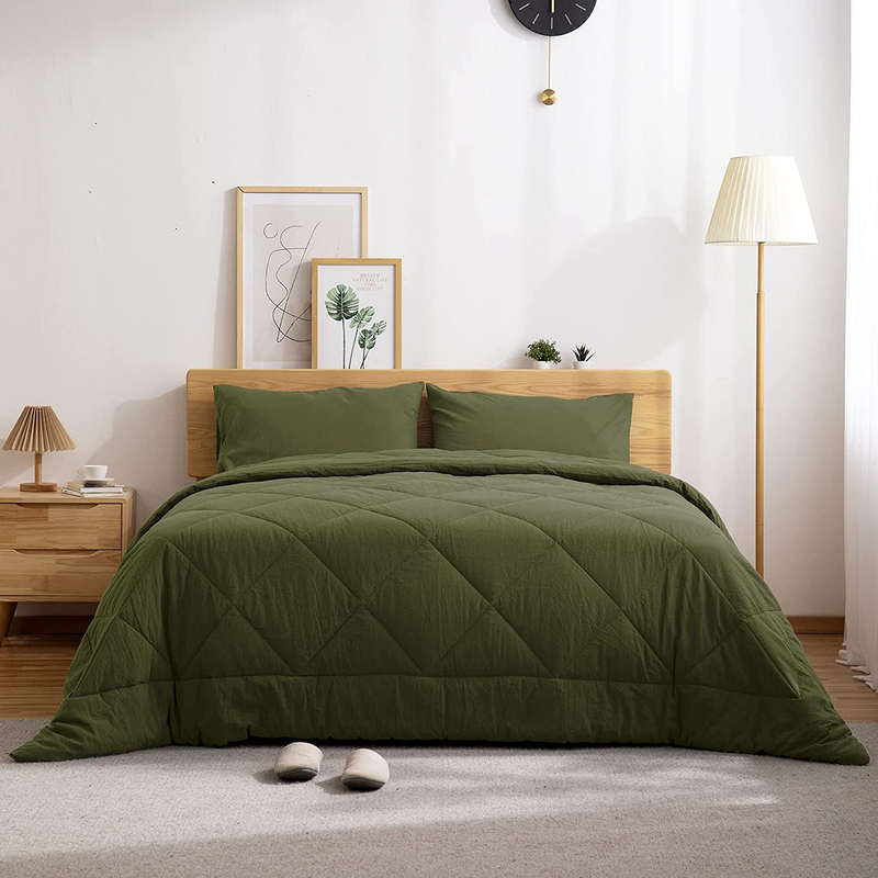 Queen Size, 100% Washed Cotton Linen Feel Soft, Dark
