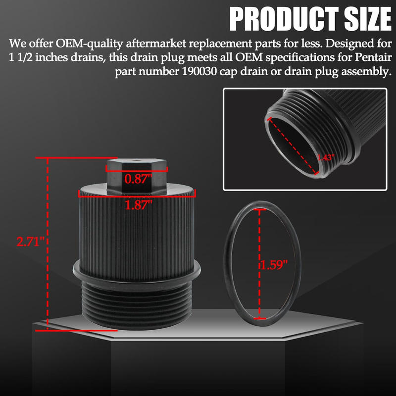 Drain Plug Cap Assembly Replaces 190030 Fits for Pool and Spa Filter for Pentair