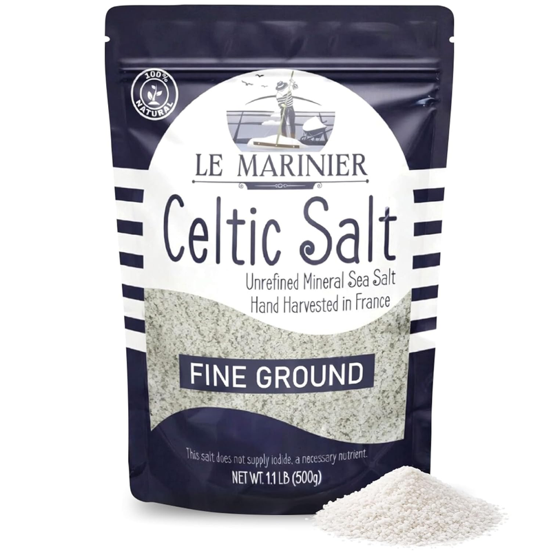 Le Marinier Celtic Salt Organic Fine Ground, 1.1lb 18oz. Mineral Rich. 100% USA
