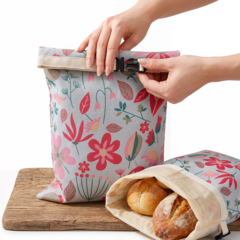 Reusable Beeswax Bread Bags for Sourdough Storage, 2 Pcs Linen Bread Bags with C