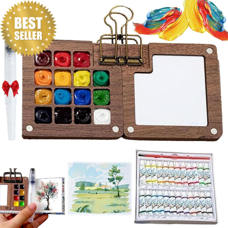 Mini Paint Palette Travel Kit - Mini Watercolor Painting Set, Pocket Artist Wate