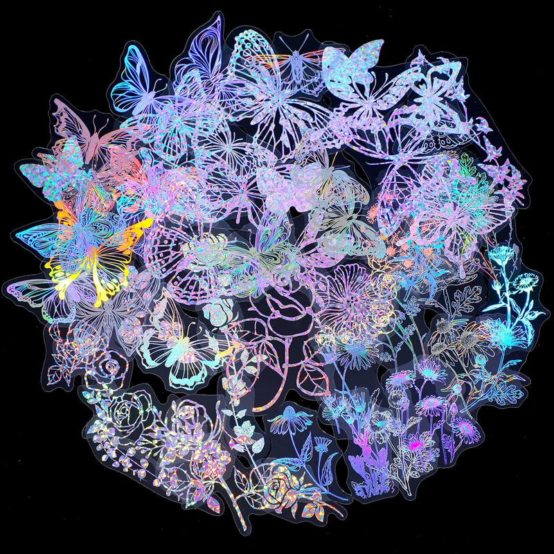 Suclain 180 Pcs Holographic Glitter Butterfly Sticker Waterproof Set
