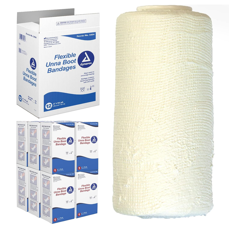 3454 Unna Boot Bandage, Individually Packaged, Provides Customized Compression, with Zinc Oxide, Soft Cast, 4