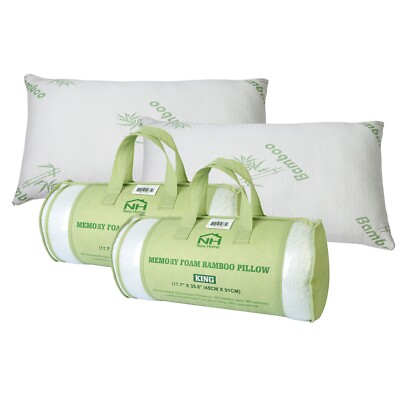Bamboo Pillows 2 Pack King Queen Size Memory Foam Pillows Cooling Bed Pillow