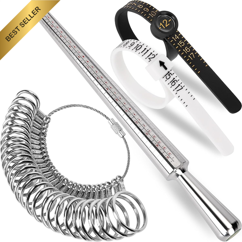 Metal Ring Sizer Measuring Tool Set, Ring Gauges with Finger Sizer Mandrel Ring