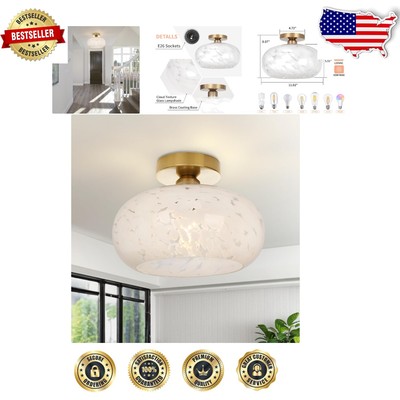 Elegant 11'' Semi Flush Mount Ceiling Lamp with Matte Gold & White Glass Shade