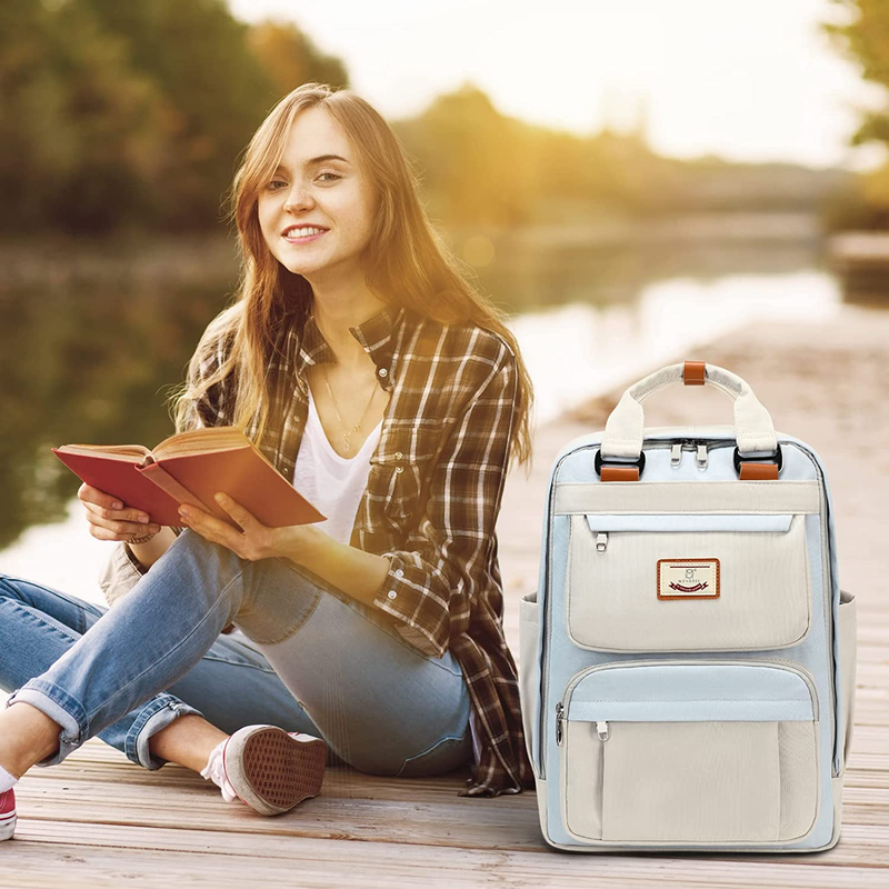 Casual Aesthetic Backpack for Women Laptop Backpacks 15.6 Inch Square Daypack Co