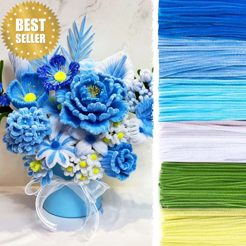 120Pcs Blue Pipe Cleaners for Flowers,6 Assorted Colors Pipe Cleaners Crafts, Bu