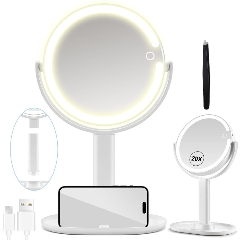 MIYADIVA Lighted Makeup Mirror, 20X Magnifying Mirror with Light and Adjustable