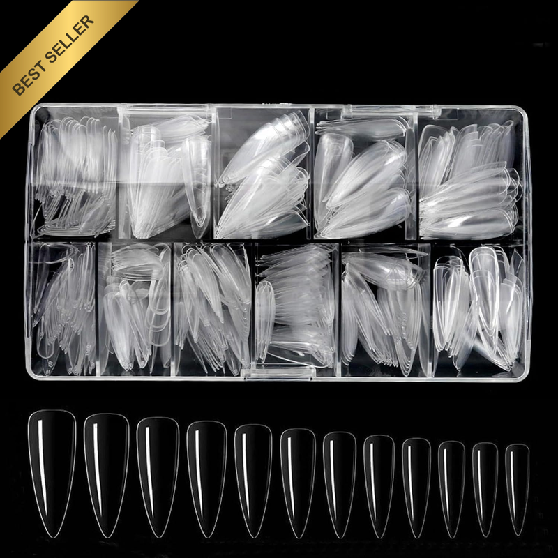 500Pcs Clear Fake Nails Tips, Clear Stiletto Nail Tips, Long Almond Soft Gel Nai