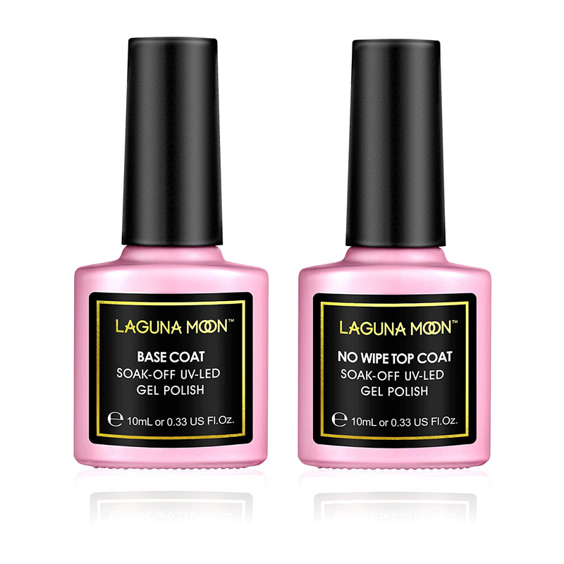 Lagunamoon Base Coat No Wipe Top Coat Set, Gellack UV LED Gel Nagellck, Unterlac