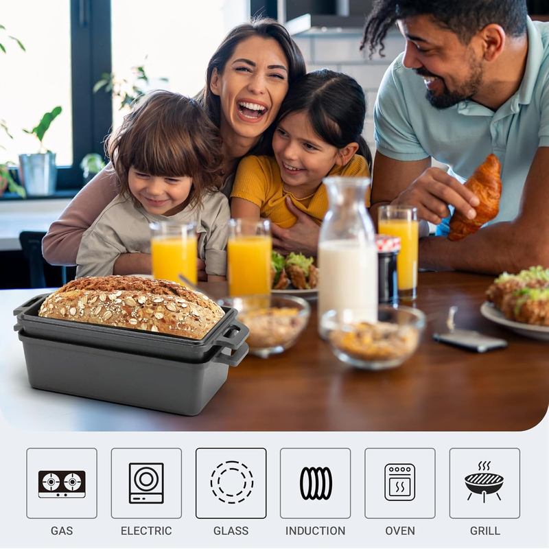 9×5 Inch Cast Iron Loaf Pan with Lid | Bread Baking Pans | Even Heat Distributio