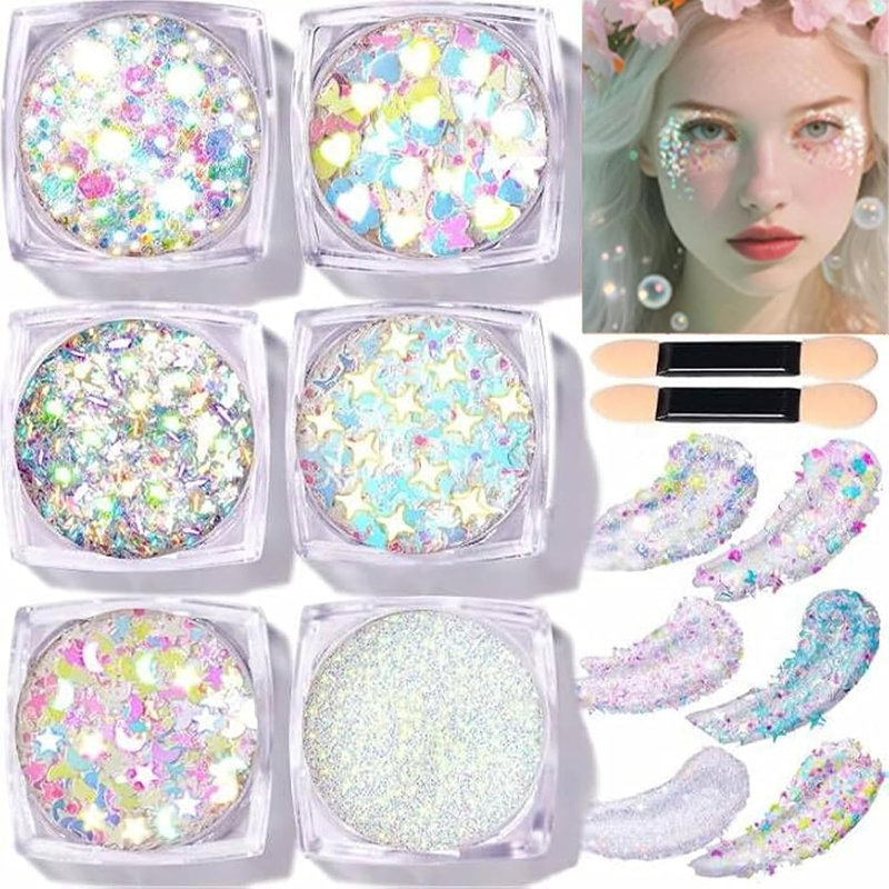 Body Glitter 6 Shapes Blue Face Hair Glitter Gel Set Mermaid Eye Shimmer for Kid