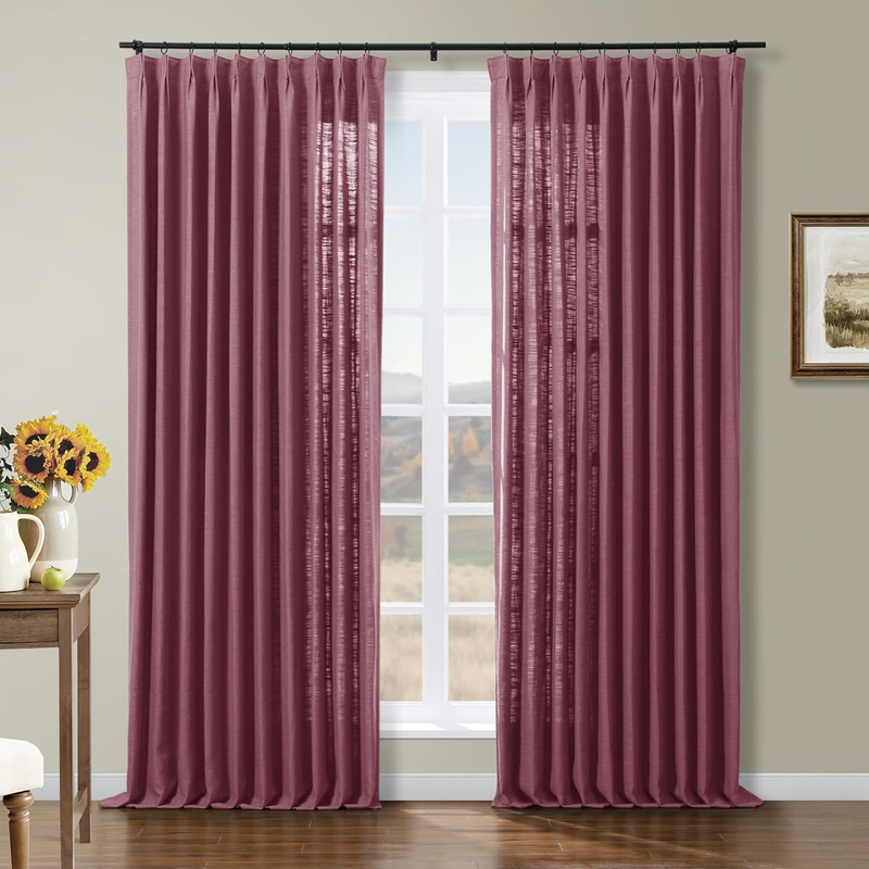 100 W X 102 L Inch Pinch Pleat Unlined Darkening Drape Faux Linen Curtain Draper