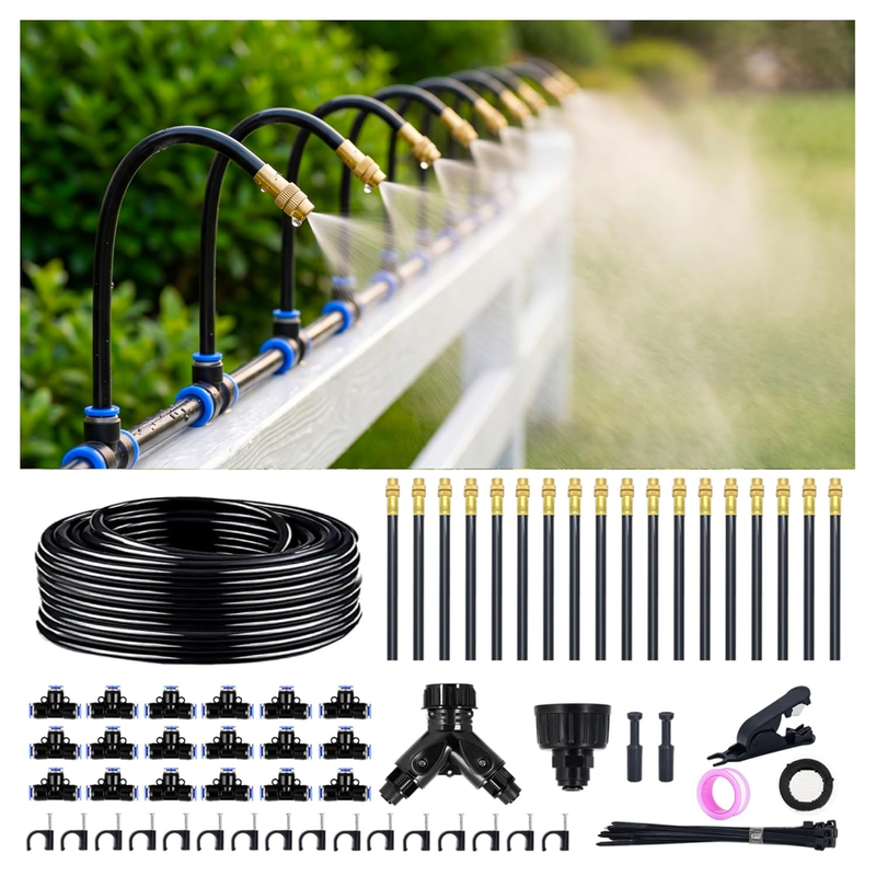 100FT 360° Adjustable Irrigation System for Garden 1/4" Tubing 18 Nozzles