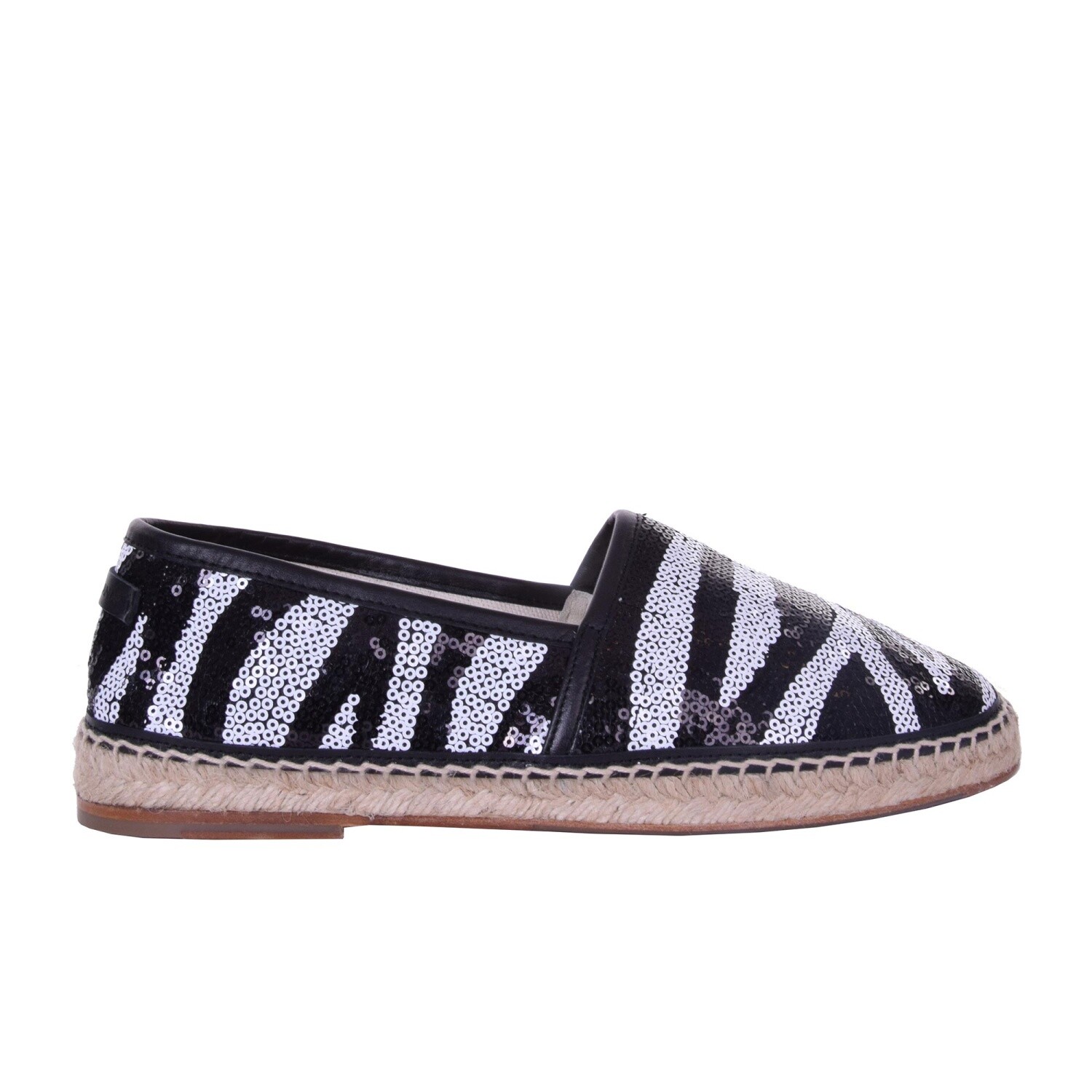 Pre-owned Dolce & Gabbana Sequins Zebra Print Espadrille Shoes Tremiti Black White