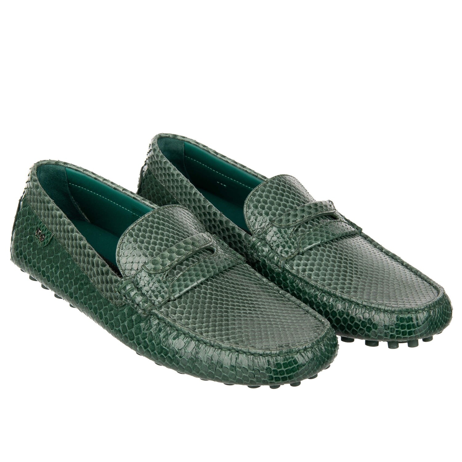 Pre-owned Dolce & Gabbana Dg Logo Snake Leather Moccasin Shoes Gela Zero Green 12134