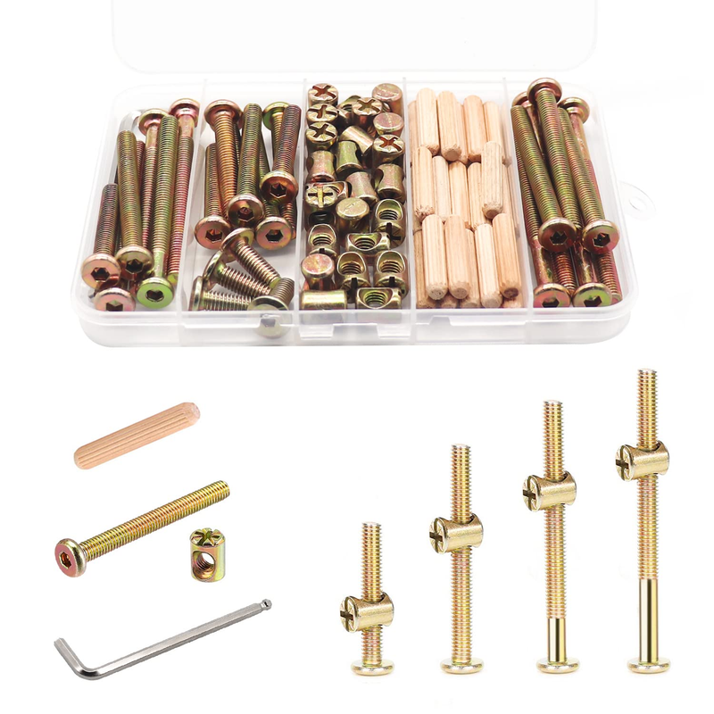 Crib Screws Hardware Replacement Kit - 16 Set Baby Bed Frame Bolts,Barrel Nuts&W