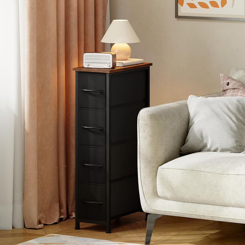 Narrow Dresser with 4 Drawers, Slim Storage Organizer Chest of Drawers with Remo